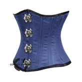 Royal Blue Satin Double Bone Front Clasps Gothic Waist Training Underbust Corset Bustier Top